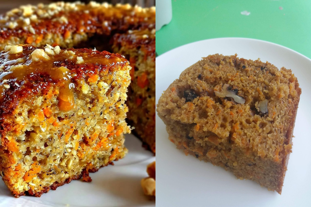 bolo de aveia, maçã e cenoura